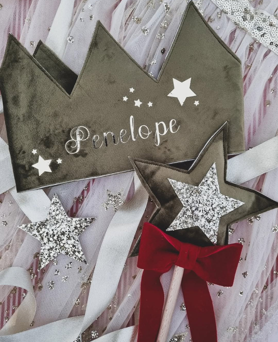 Personalised Velvet Crown ~ Ivory, Red, Burgundy, Olive Green & Pale Gold