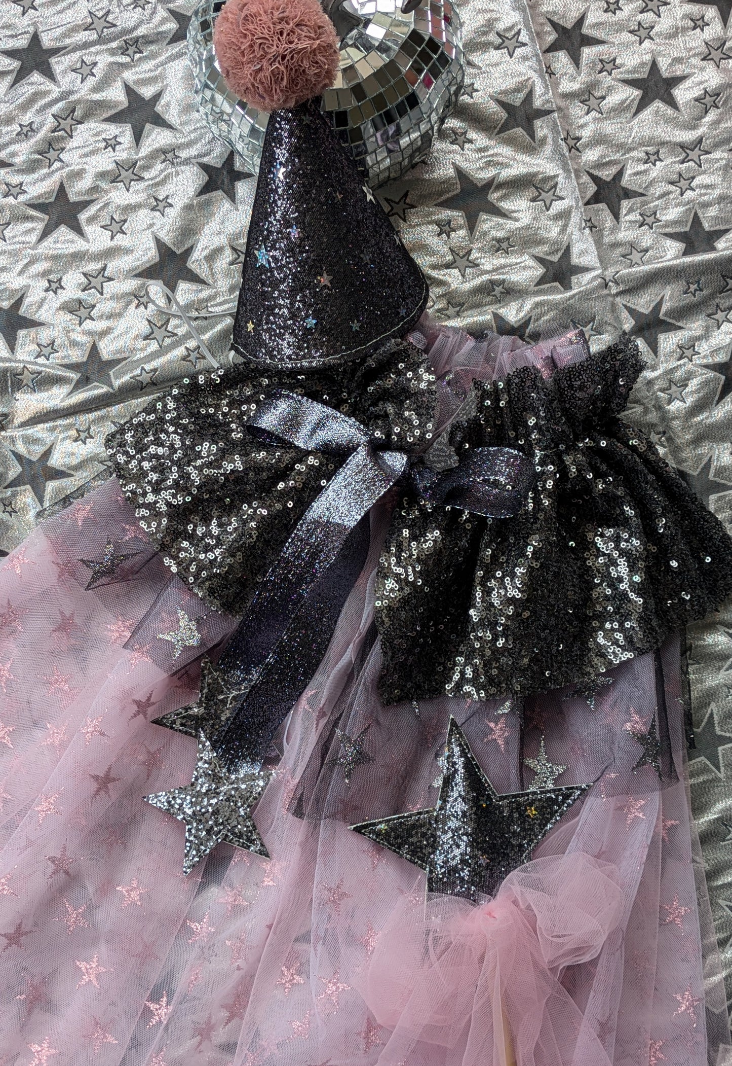 Pink & Gunmetal Cape, Party Hat & Wand