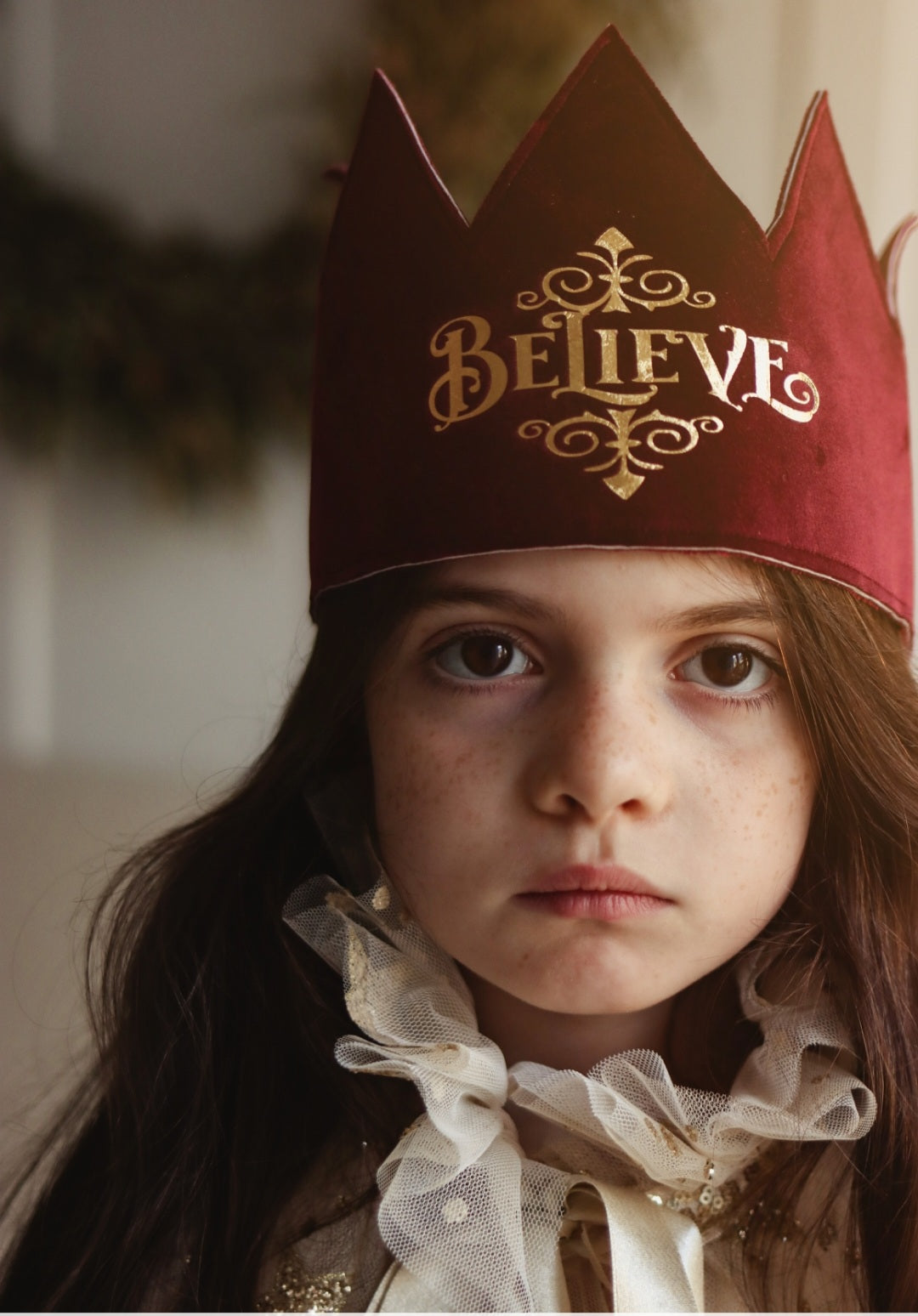 "Believe" Crown ~ Ivory, Burgundy & Pale Gold